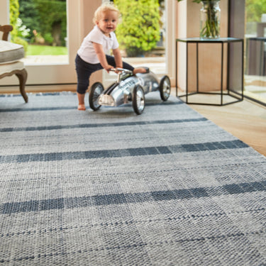 Phoenox Origins Highland Check Navy Blue Hand-Woven Geometric Checked Tartan Hallway Runner Rug