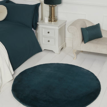 Luxe Faux Fur Super Forest Green Shaggy Textured Plain Rug - Circle 133x133 cm (4'5"x4'5")