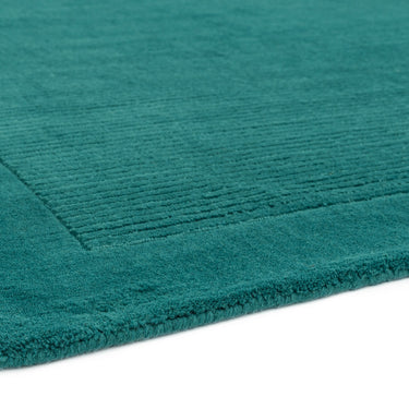 York Wool Rug Hand Made Modern Plain Bordered Hallway Runner Rug in Teal 68 x 240 cm