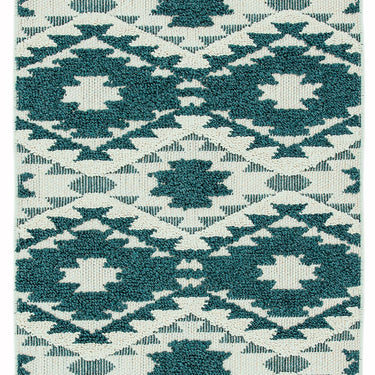 Taza Aztec Scandi 3D Design Fringed Rug Hallway Runner in Green Terracotta Ochre Black