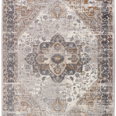 Origins Alexandra Cream Grey Medallion Polypropylene Persian Oriental Traditional Rug 80x150 cm
