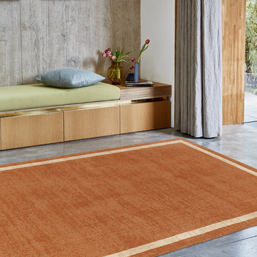 Asiatic London Albi Orange Border Classic Pure Wool Bordered Modern Rug