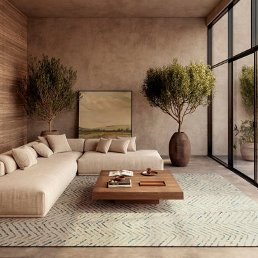 Colorado Arrow Chevron Hand-Tufted CLR02 Ivory Green Wool Textured Modern Hallway Runner Rug