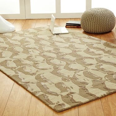 Unique Estuary Abstract Design Handmade Wool Rug in Beige