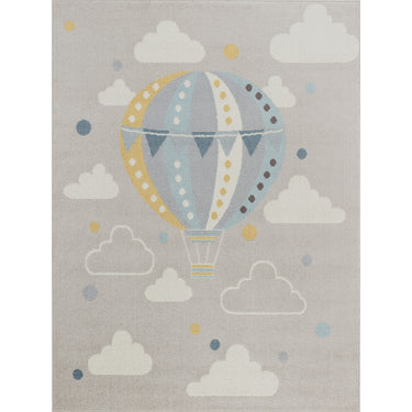 Ankara AKR2360 Kids Playful Air Balloon Nursery Bedroom & Playroom Light Grey Multi Rug for Child Room