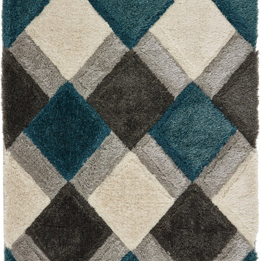 Origins 3D Geo Silky Diamond Teal Blue Hand-Carved Shaggy Geometric Rug
