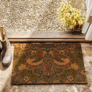 Strawberry Thief Bird Red Coir Doormat English Heritage Floor Mat