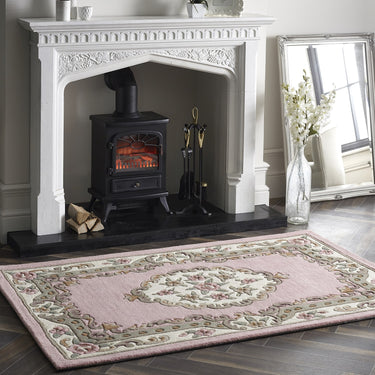 Origins Aubusson Shensi Traditional Wool Round, Hallway, Halfmoon Rug in Pink