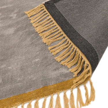 Elgin Silver Fringed Mustard Border Hand-Woven Viscose Cotton Traditional Rug
