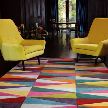Funk Triangles Hand Tufted Wool Bright Multi Coloured Rug Hall Runner