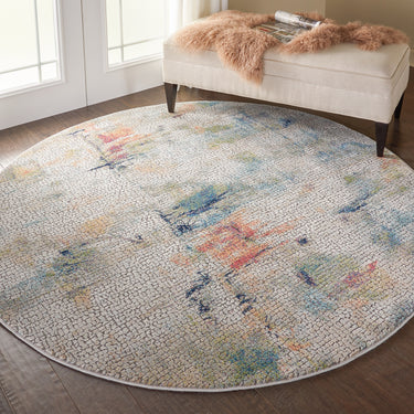 Nourison Ankara Global Modern Abstract Silky Round Rug in Ivory Multi