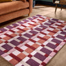 Sienna Weave Rug Modern Geometric Hand-Carved  Soft 100% Wool Area Rug in Purple Ivory Rust Terracotta - Large 160x230 cm (5'3"x7'7")