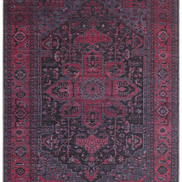 Kaya Alya KY16 Traditional Classic Persian Floral Flatweave Washable Rug in Pink Black