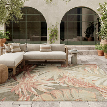 Nourison Aloha ALH43 Ivory Sage Green Indoor Outdoor Polypropylene Floral Textured Rug