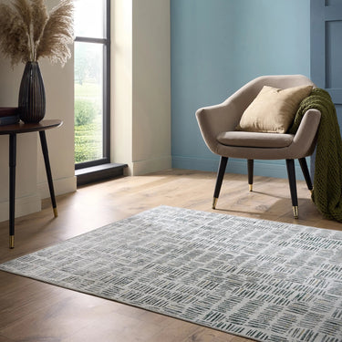 Veona Grey Green Washable Non-Slip Cotton Chenille Rug - Medium 120x170 cm (4'x5'6")