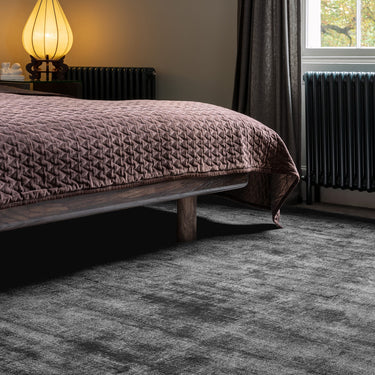 Blade Plain Silky Viscose Soft Shiny Rug Runner in Charcoal Grey