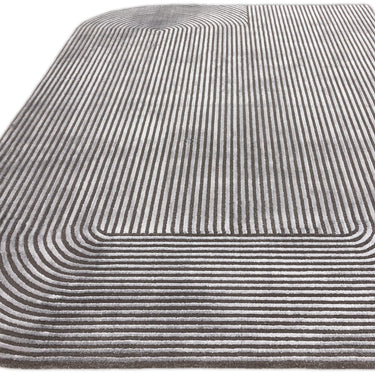 Kuza Shape Rug Soft Silky Curved Edges Abstract Modern Plain Striped Rug in Black / Charcoal Large 160x230 cm