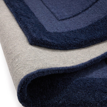 Origins Stacked Border Blue Wool Textured Bordered Rug