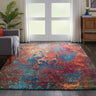 Celestial CES08 Pictorial Blue Gold Yellow Multi Jute Polypropylene Abstract Rug - Small 66x114 cm (2'2"x3'9")