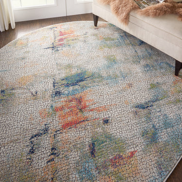 Nourison Ankara Global Modern Abstract Silky Round Rug in Ivory Multi