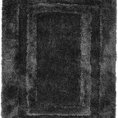 Origins Frame Tufted Silky Thick Charcoal Grey Shaggy Bordered Modern Hallway Runner Rug