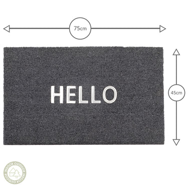 Asiatic London Charcoal Grey Hello DO01 Coir Indoor Outdoor Non-Slip Doormat 45x75 cm