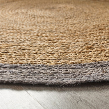 Origins Jute Bordered Design Circle, Hallway Runner Rug in Grey