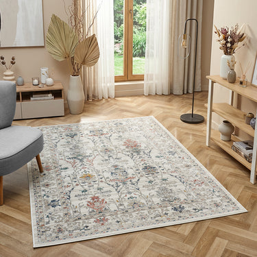 Nova Luca Cream Polypropylene Traditional Vintage Bordered Rug - Medium 120x170 cm (4'x5'6")