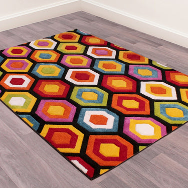 Spectra Carved Marco Geometric Rainbow Bright Multi Coloured Rug Hallway Runner