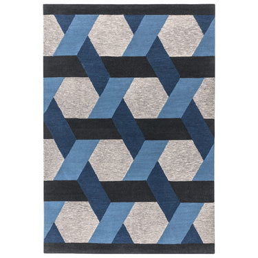 Asiatic London Camden Tufted Blue Grey Wool Viscose Geometric Textured Rug