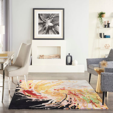 Prismatic PRS21 Hand-Tufted New Zealand Wool and Silk Swirling Pattern Black Multicolour Rug