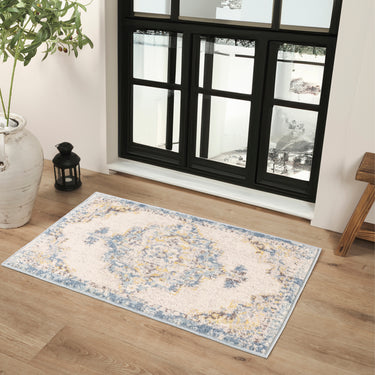 Ankara AKR2309 Antique Medallion Ice Blue Grey Polypropylene Oriental Traditional Vintage Rug