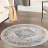 Kashan VKA07 Medallion Bordered Classic Ivory Blue Polypropylene Persian Traditional Vintage Rug - Round 183x183 cm (6'x6')