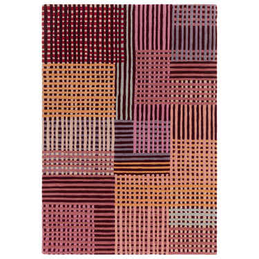 Asiatic London Aspect Red Multi Hand-Tufted Basketweave Pattern Handmade Wool Abstract Textured Rug