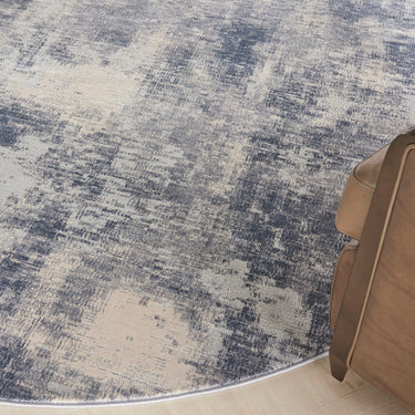 Rustic Textures RUS02 Modern Abstract Circle Round Rug in Blue Ivory