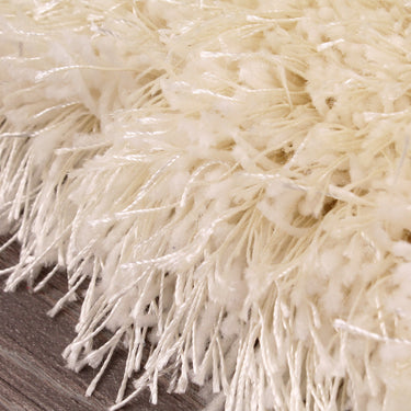 Boston Plain Thick Soft Fluffy Plush Silky Sparkle Shaggy Rug Round in Cream
