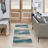 Nourison Maxell MAE06 Ivory Teal Cotton Abstract Modern Rug - Runner 66x229 cm (2'2"x7'6")