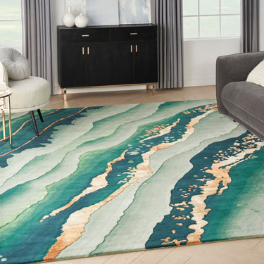 Prismatic Abstract Rug by Nourison Modern Luxury Soft Wool Silky Viscose Hand Tufted PRS30 Rug in Emerald