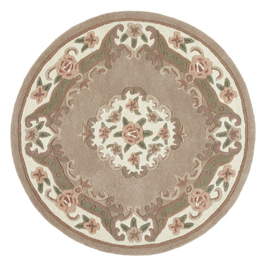 Origins Aubusson Shensi Traditional Wool Round, Hallway, Halfmoon Rug in Beige