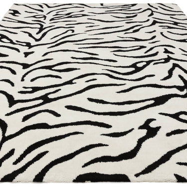 Asiatic London Wilder Tiger Mono Animal Inspired Black White Cotton Textured Modern Rug