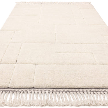 Fes FE02 Shaggy Rug Moroccan Berber Bohomian Soft Touch Tufted Tasseled Cream White Kilim Rug
