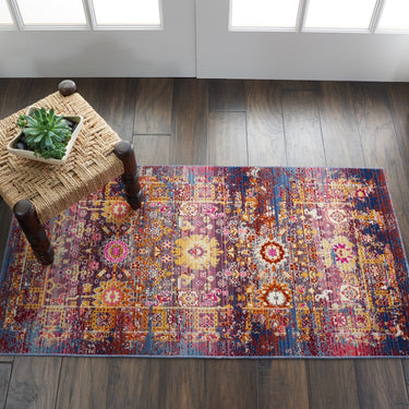 Nourison Kashan VKA03 Distressed Classic Red Multi Polypropylene Persian Oriental Traditional Rug - Small 61x115 cm (2'x4')