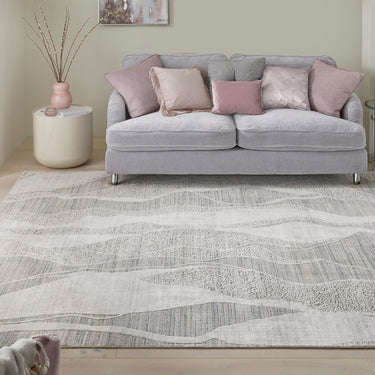 Consept Looms Dune Wavy Desert Sand Drift Pattern White Wool Viscose Textured Boho Rug