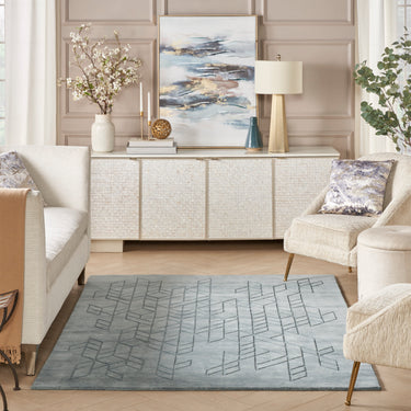 Nourison Alessia ALE01 Blue Hand-Carved Wool Geometric Textured Rug