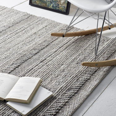 Modern Chunky Knit Flat Woven Handmade Wool Rug and Hallway Runner in Grey