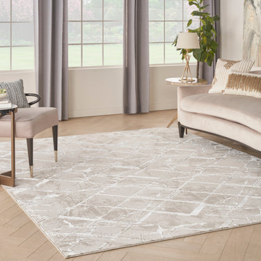 Glitz GLZ02 Marble Silky Ivory Grey By Hand-Carved Abstract Geometric Textured Rug