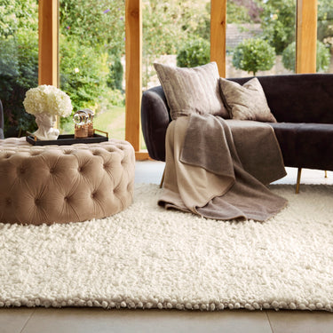 Maine Ivory Tubular Pile Rug Hand-Woven with New Zealand & European Wools, Thick Luxurious Soft Pile, Contemporary Natural Style for Modern & Traditional Interiors
