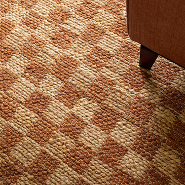 Naturi Hand Woven Jute Rug Reversible Checkerboard Flatweave Rug in Rust Natural