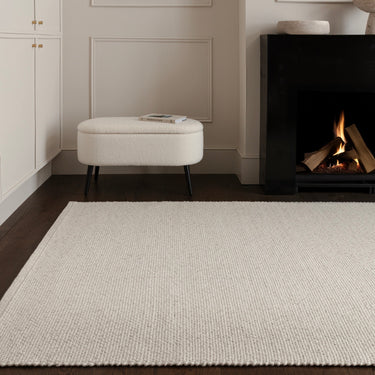 Finley Plain Hand Made Wool Polyester Organic Textured Modern Ivory Marl Rug
