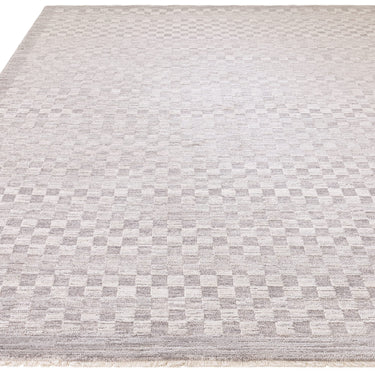 Asiatic London Laurent LA02 Checkered Fringed Grey Cotton Abstract Textured Checked Rug